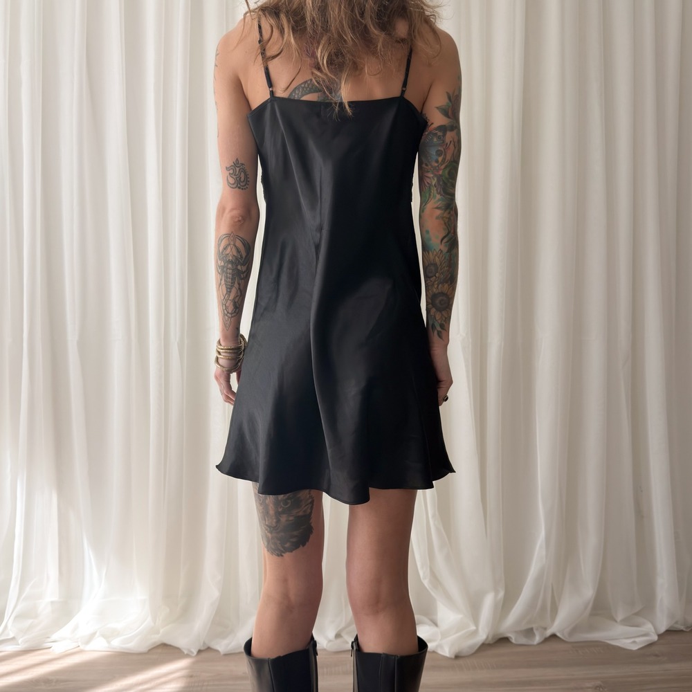 Nice & Co Black Satin Slip Mini Dress Silky Minimal Chic‎ 90s Style Size M - Picture 4 of 7